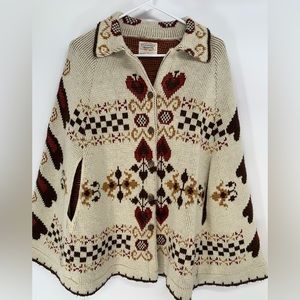 Vintage Sturbridge 70's Button Down Folk Hippie Knit Cape Poncho O/S